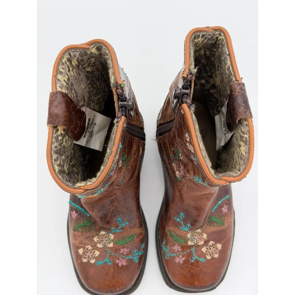 Shyanne Girls Brown Leather Floral Embroidered Western Boots 43833 T Size 7 D